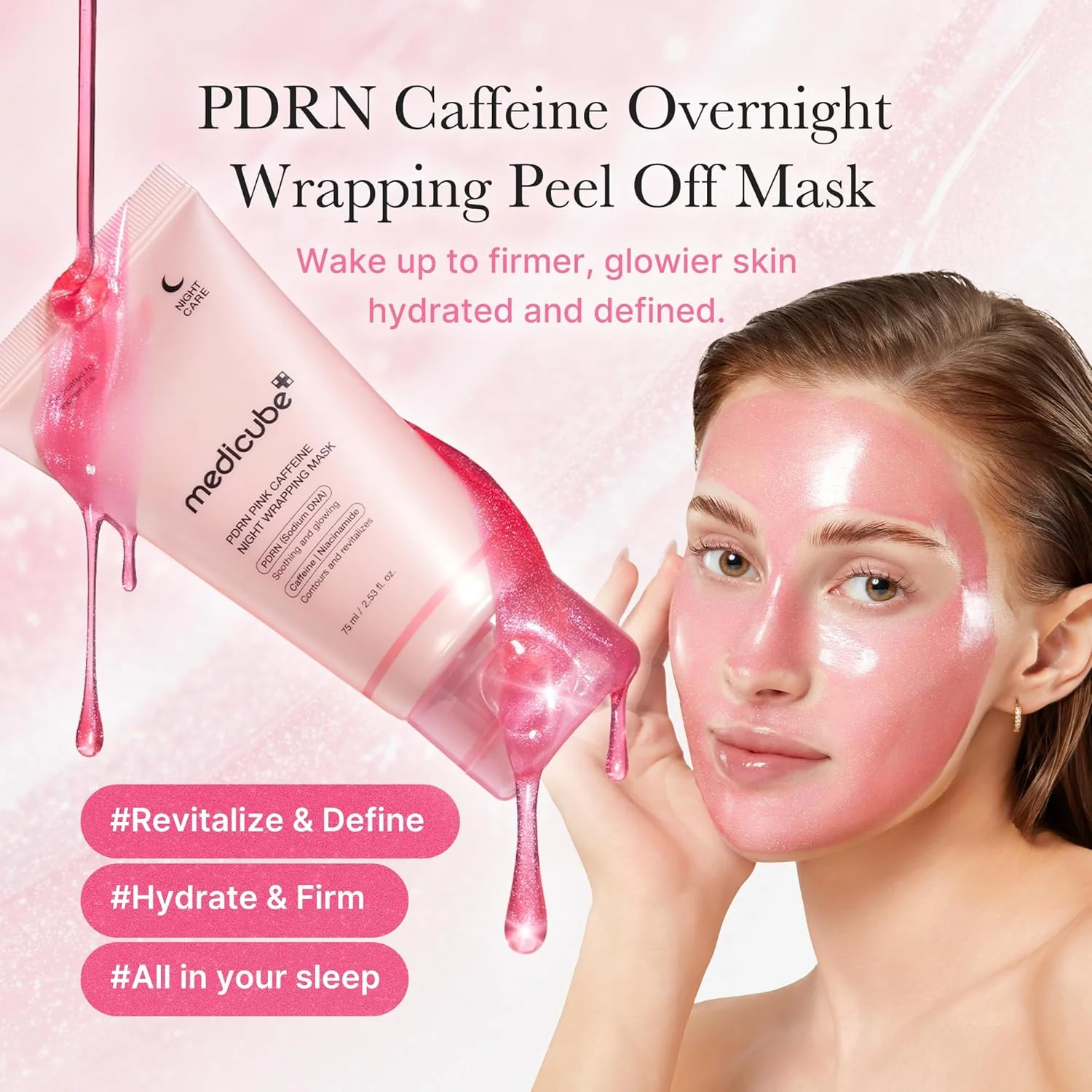 Medicube PDRN Pink Caffeine Night Wrapping Mask – Μάσκα Νύχτας “Glass Skin” με PDRN & Καφεΐνη για Σύσφιξη & Λάμψη - Image 6
