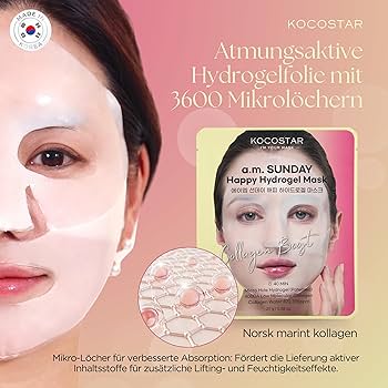 Kocostar A.M. SUNDAY Happy Hydrogel Mask Micro-Hole Μάσκα Υδρογέλης Με Θαλάσσιο Κολλαγόνο 25gr - Image 2